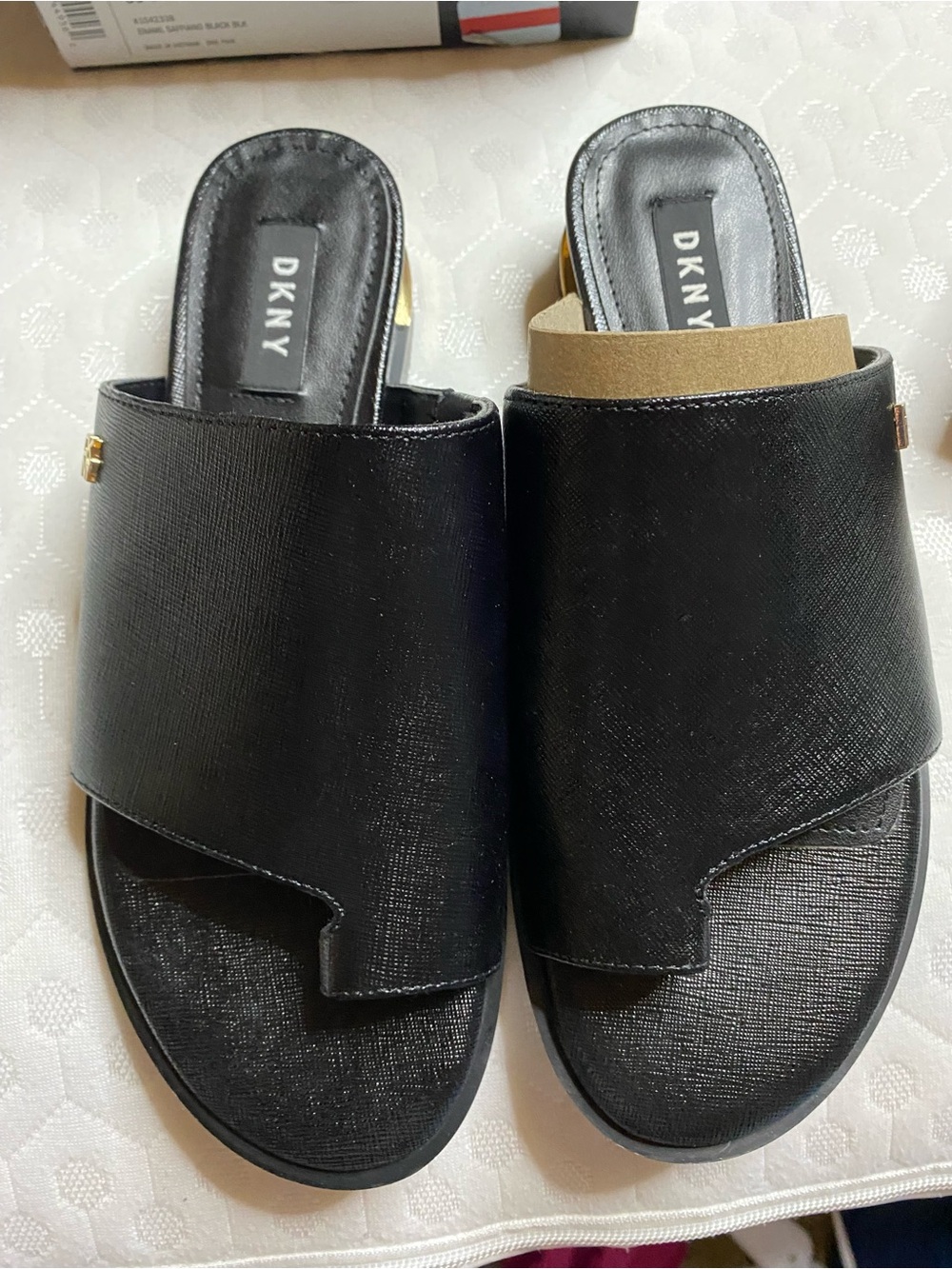 DKNY Black Textured Slide Mules